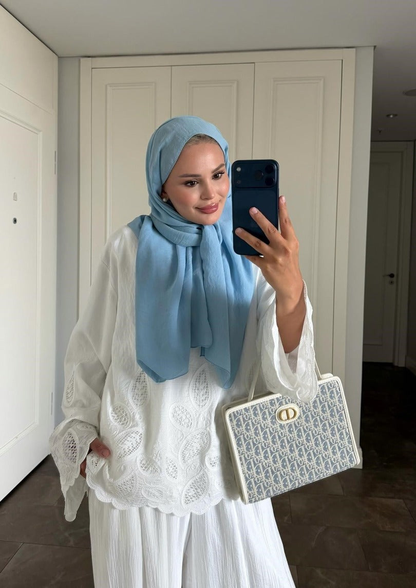 Dolly White Modest Pant Set - Elegant Two Piece Tunic Outfit