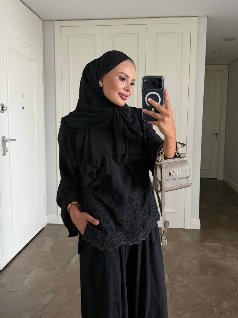 Dolly Black Modest Pant Set - Elegant Two Piece Tunic Outfit