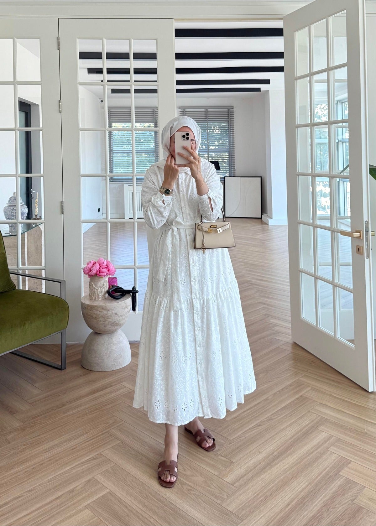 Lace Trim Dress – Ecru