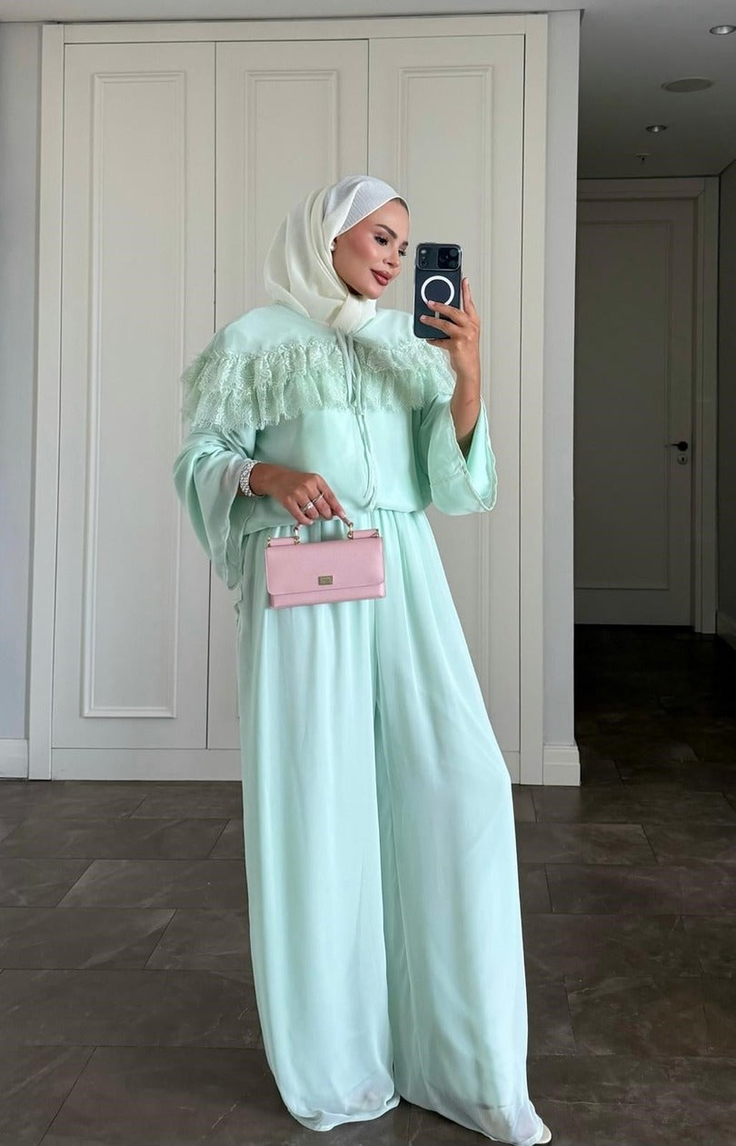 Ivana Mint Modest Pantolon Takımı - Astarlı İki Parça Tunik ve Pantolon Takımı