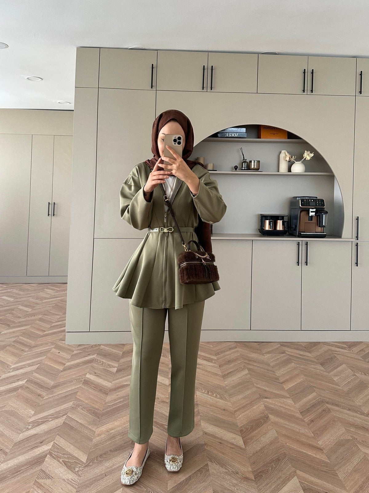 Premium Scuba Fabric Two-Piece Set -Khaki