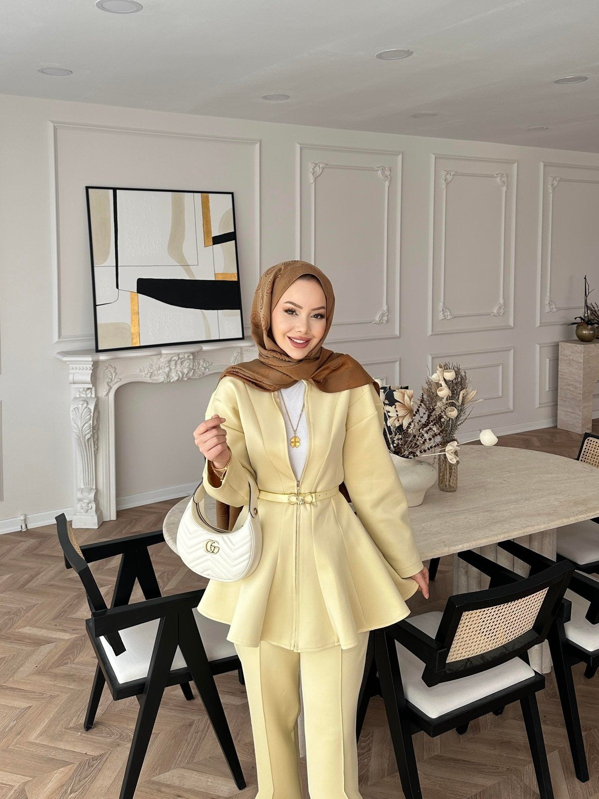 Premium Scuba Fabric Two-Piece Set -Butter Yellow