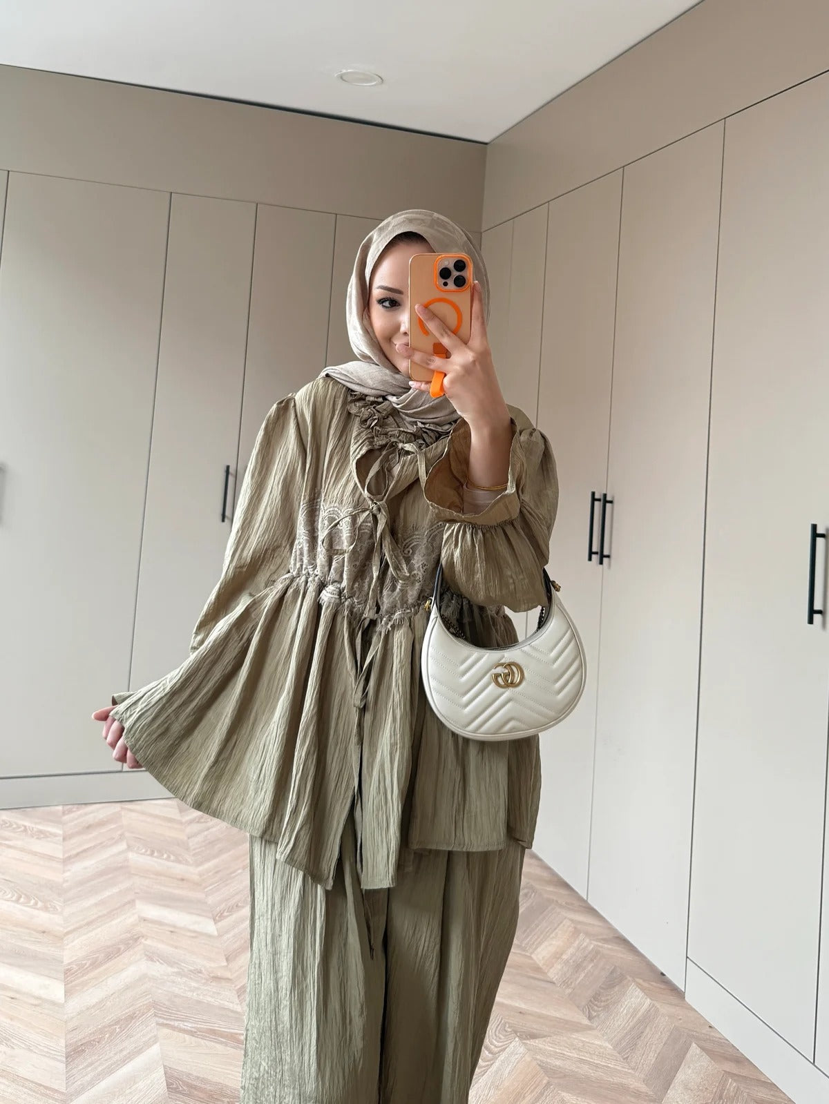 Nada Lace Detail Two-Piece Set – Khaki