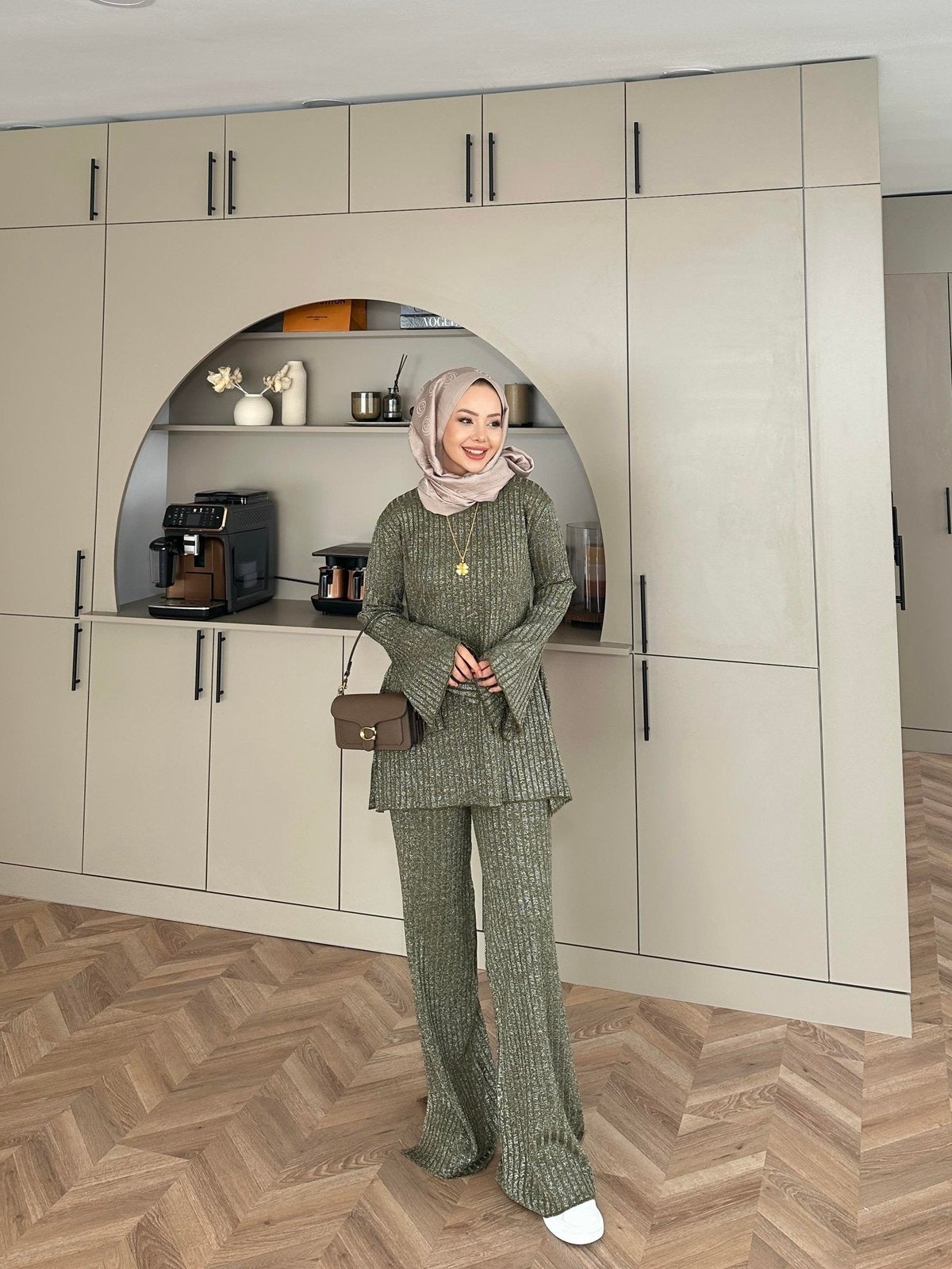 Sally Shimmer Knit Two-Piece Set - Khaki