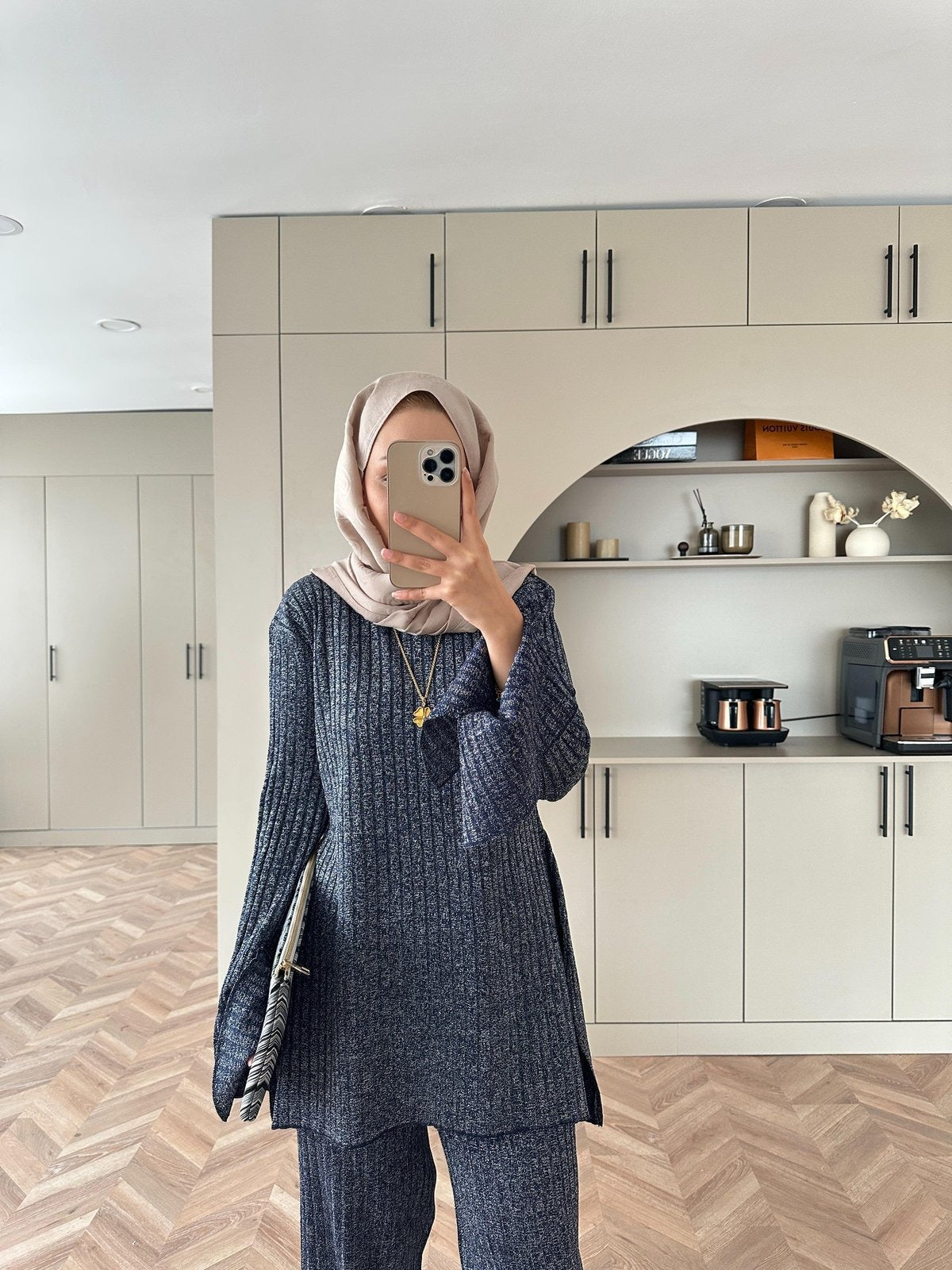 Sally Shimmer Knit Two-Piece Set – Navy Blue