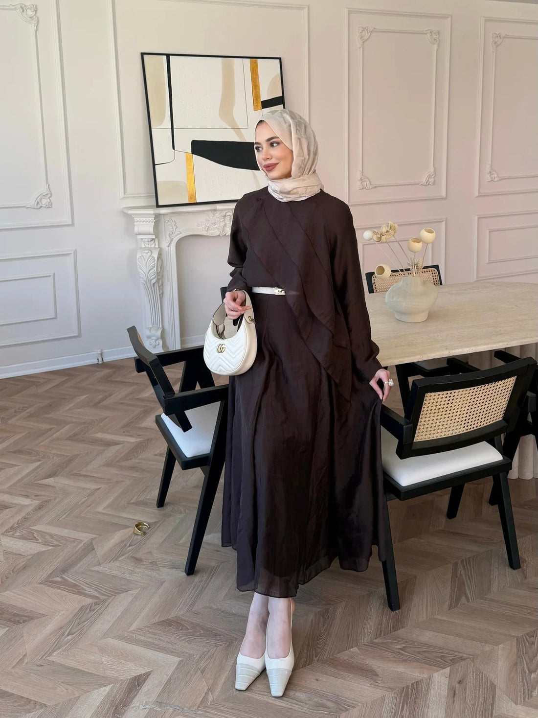 Ruffle Hem Skirt Set in Brown