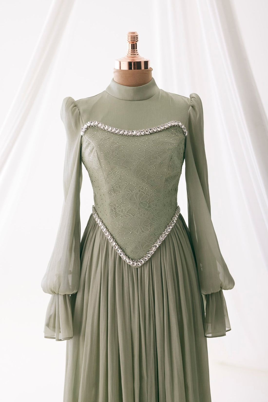 Isilay Evening Gown - Sage Green - view 2