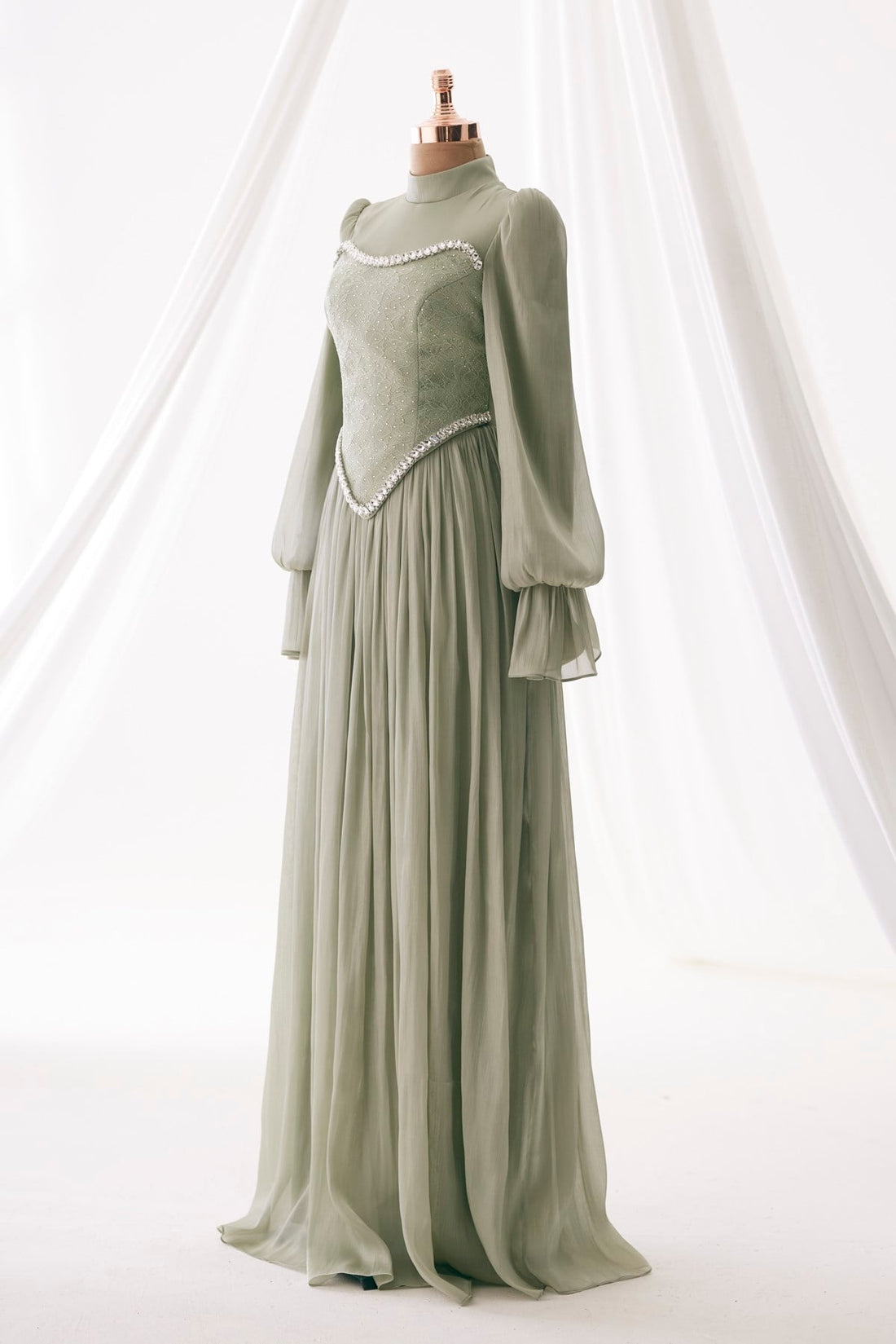Isilay Evening Gown - Sage Green - view 4