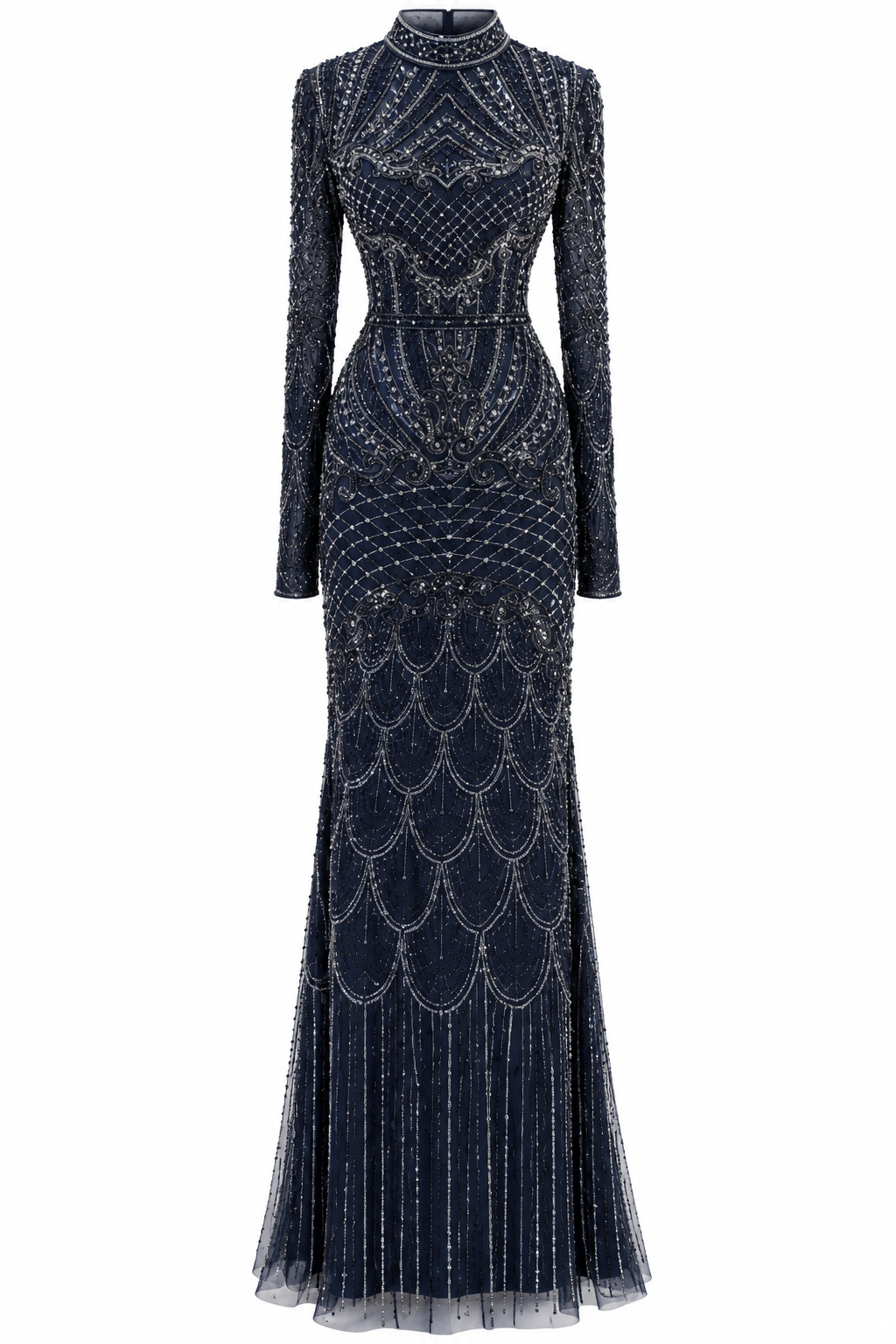 Couture Valessia Modest Evening Dress - Navy