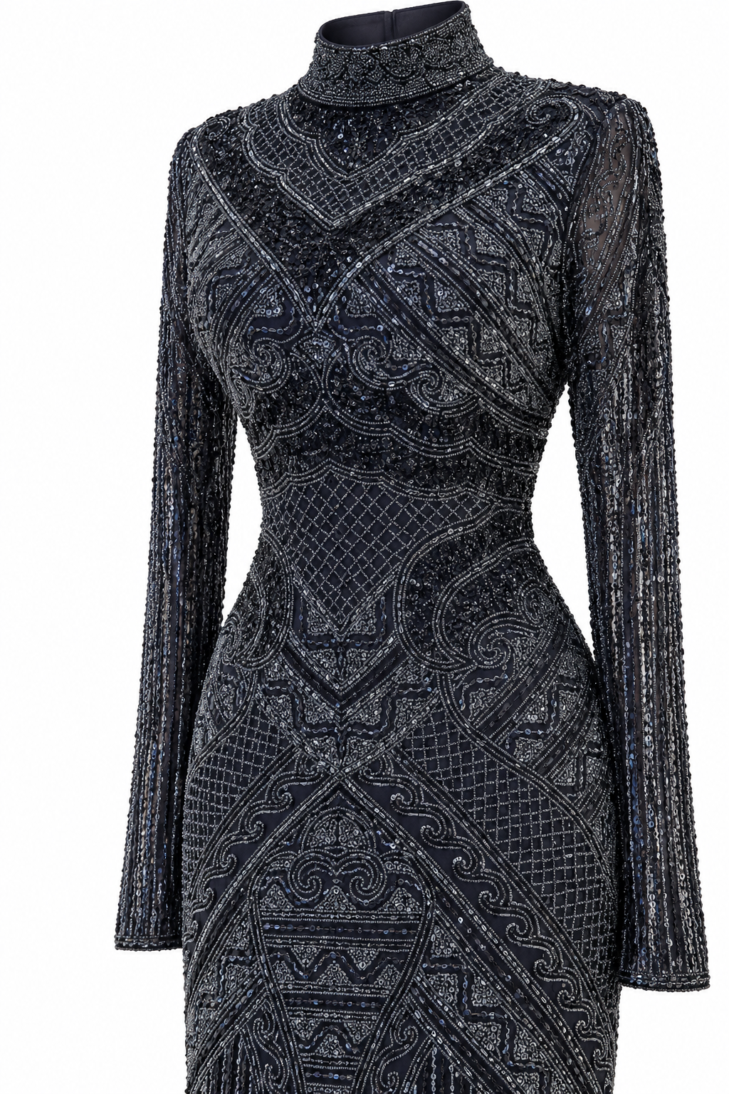 Couture Almas Modest Evening Dress - Navy