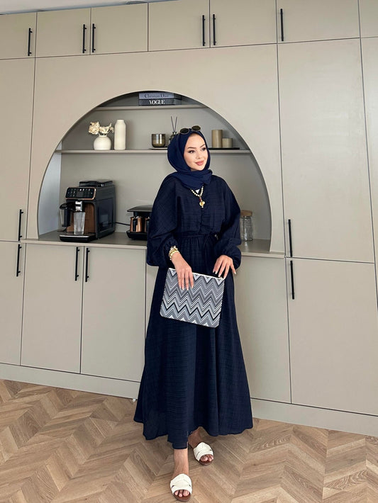 Lamina Linen Dress Navy