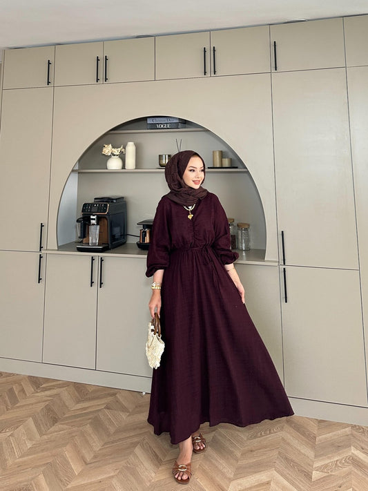 Lamina Linen Dress Maroon