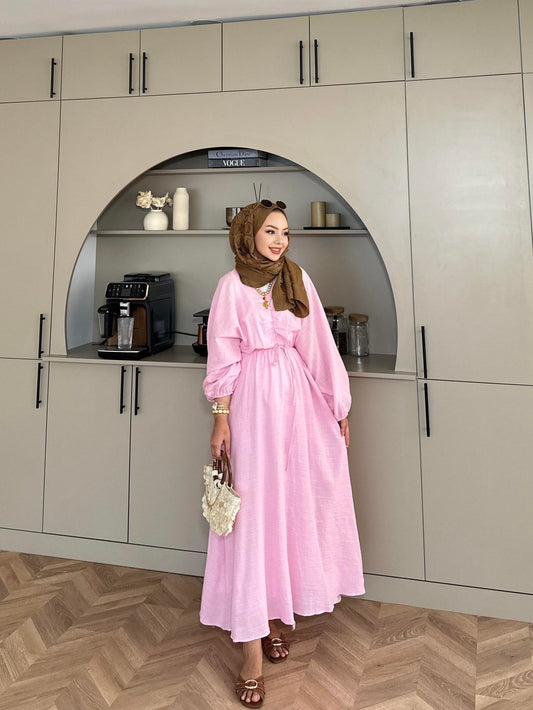 Lamina Linen Dress Pink
