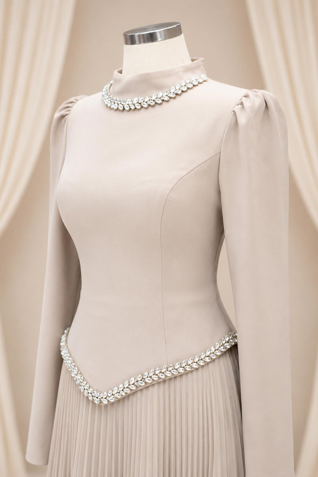 Lidya Modest Evening Dress - Beige