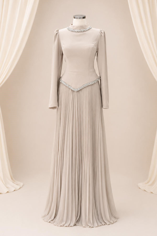 Lidya Modest Evening Dress - Beige