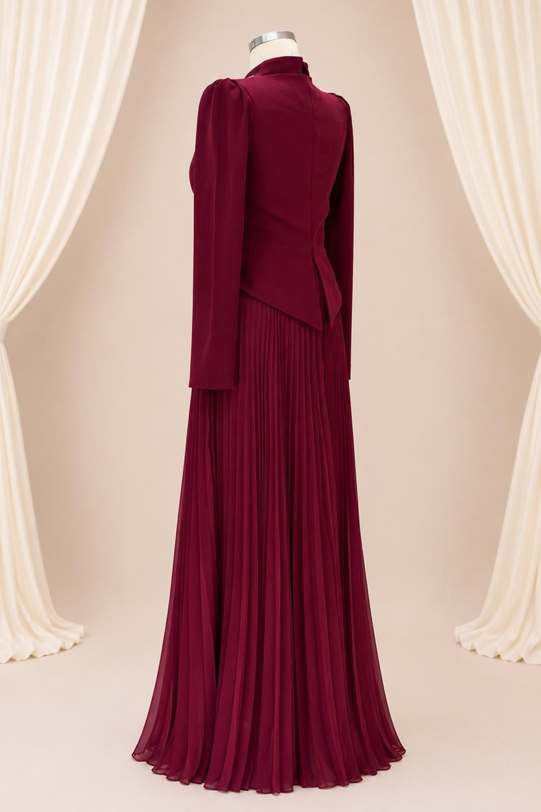 Lidya Modest Evening Dress - Burgundy