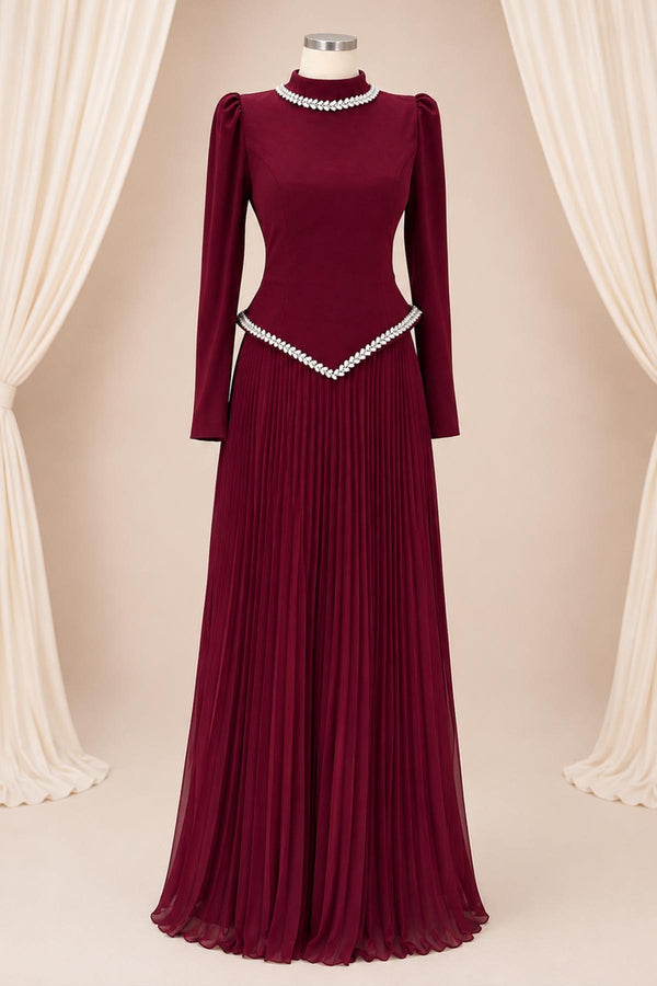 Lidya Modest Evening Dress - Burgundy