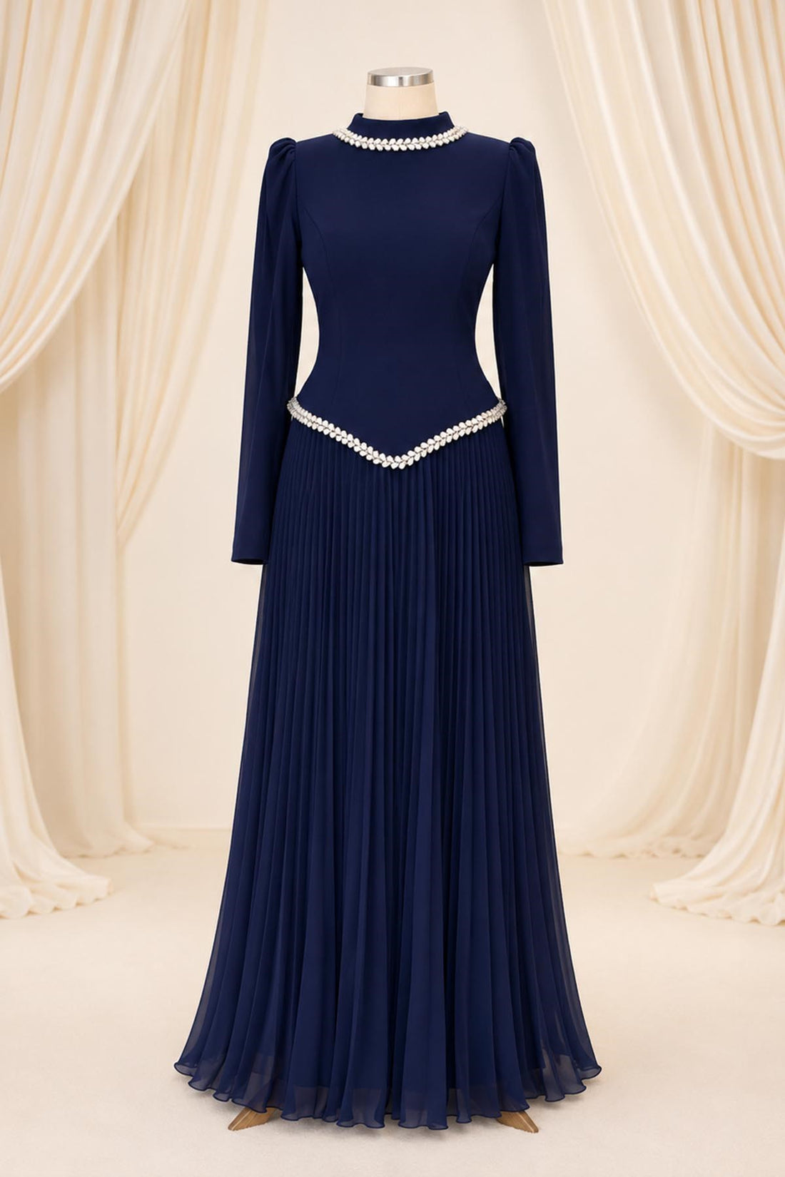 Lidya Modest Evening Dress - Navy
