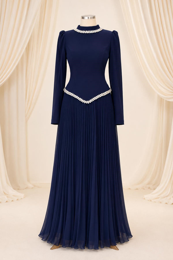 Lidya Modest Evening Dress - Navy