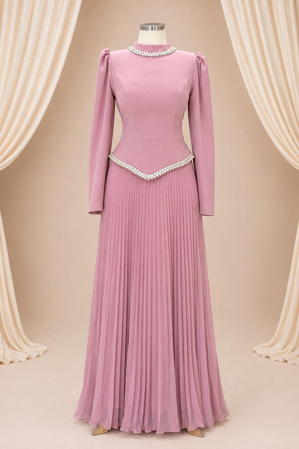 Lidya Modest Evening Dress - Blush Pink