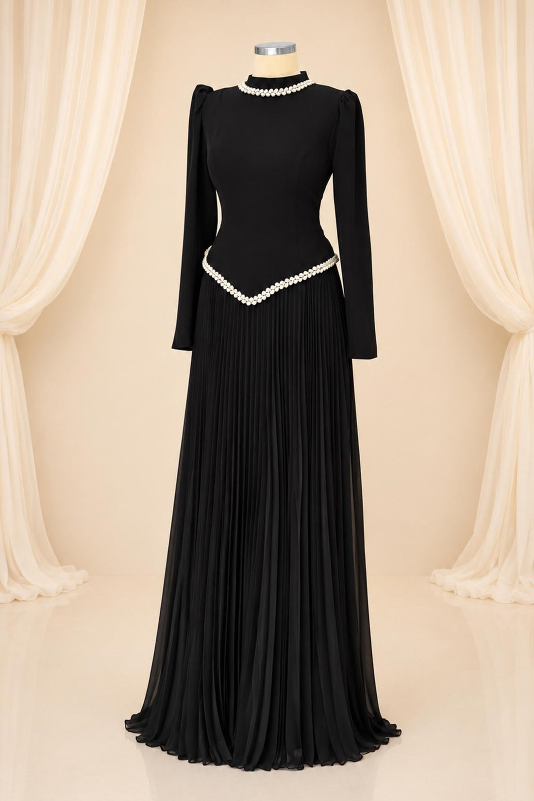 Lidya Modest Evening Dress - Black