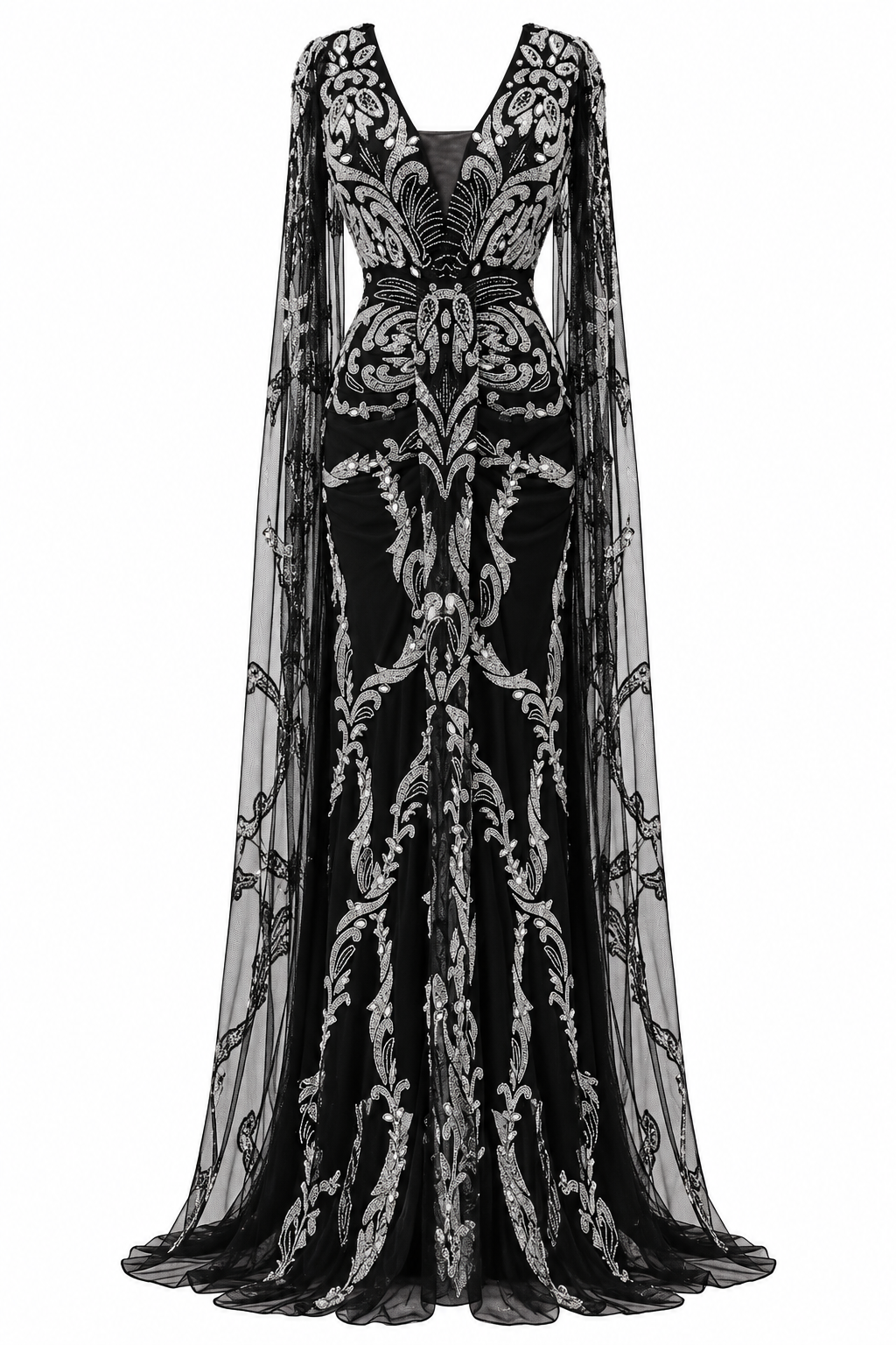 Lilium couture evening dress in black against white