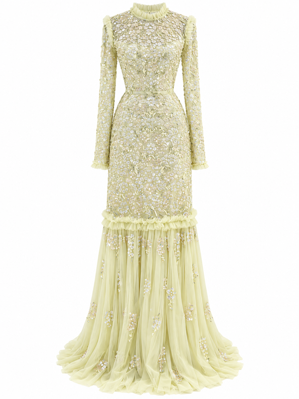 Couture Valentina Modest Evening Dress - Lime