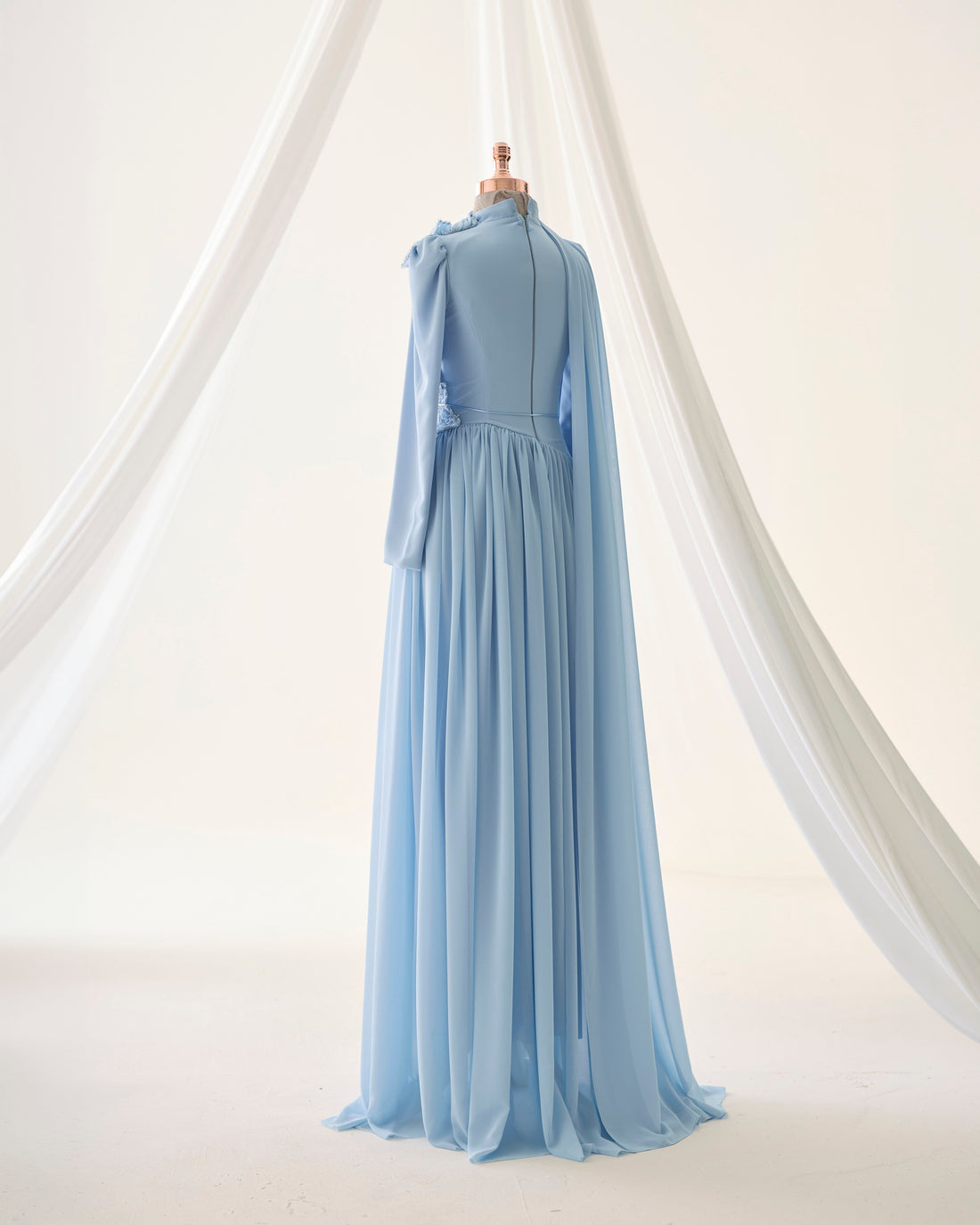Maya Baby Blue 3D Floral Evening Dress –Formal Gown