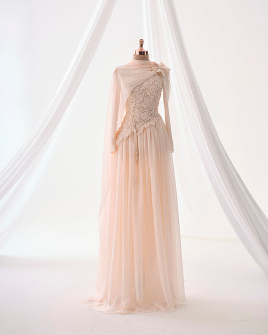 Maya Salmon Pink 3D Floral Evening Dress –Formal Gown