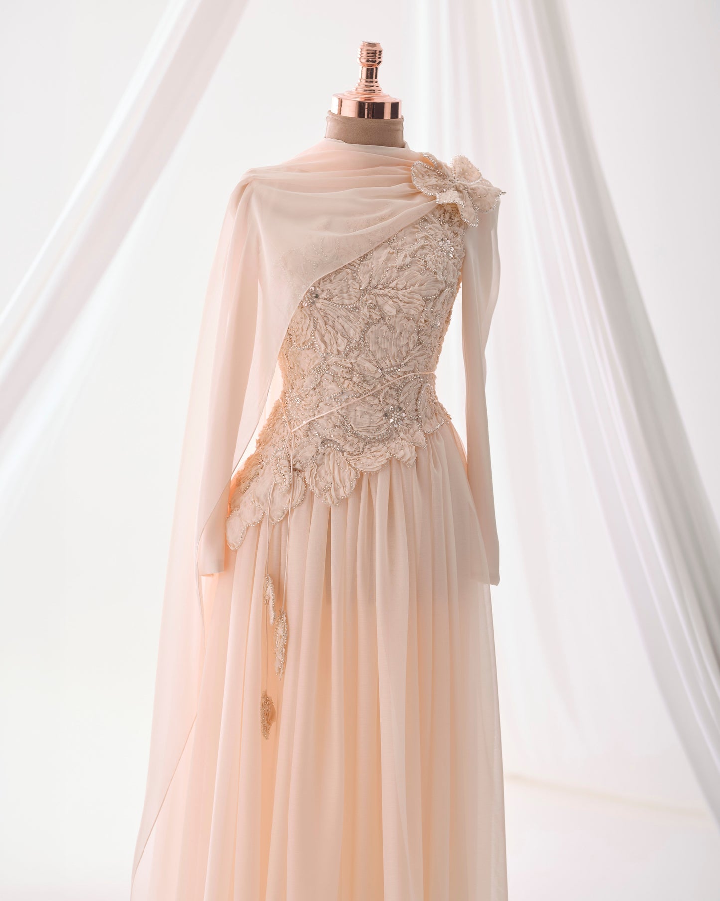 Maya Salmon Pink 3D Floral Evening Dress –Formal Gown
