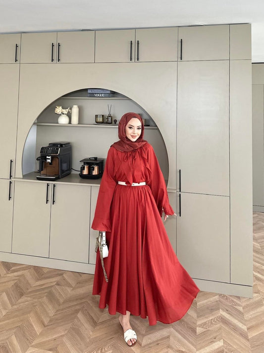 Cotton Voile Terracotta Skirt Set