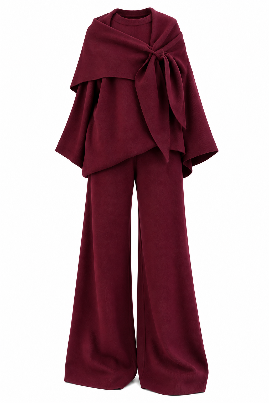 Amaris Shawl-Detail Knit Two-Piece Set – Plum