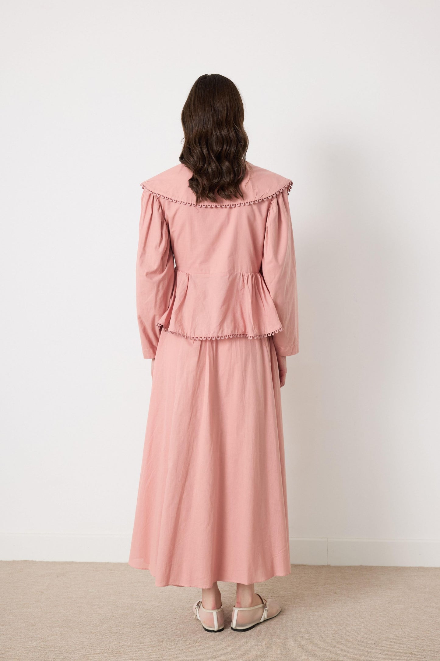 Cotton Linen-Blend 2-Piece Lace Detailed Front-Tie Skirt Set in Rose Pink