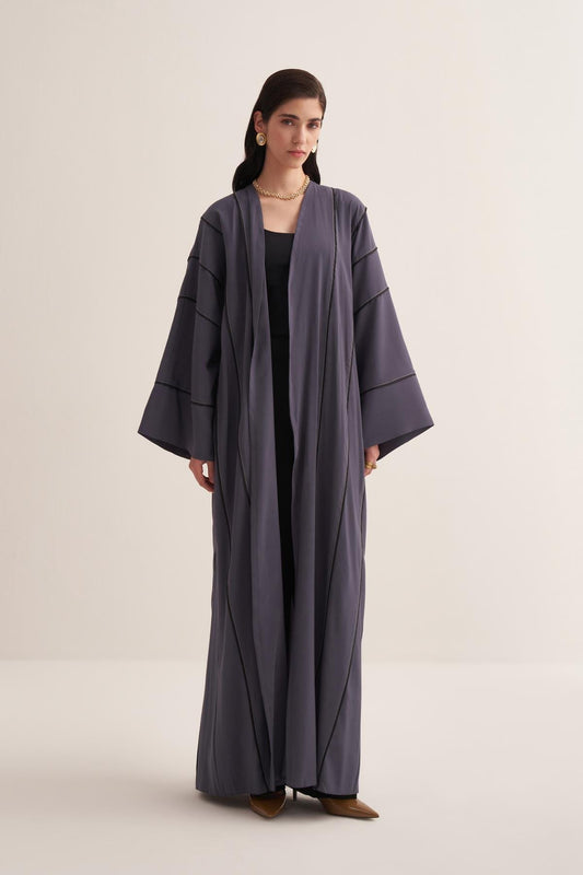 Gray Casual Abaya in Natural Viscose Fabric - sonafey