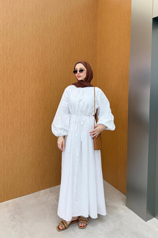 Tie Waist Linen Dress in Ecru