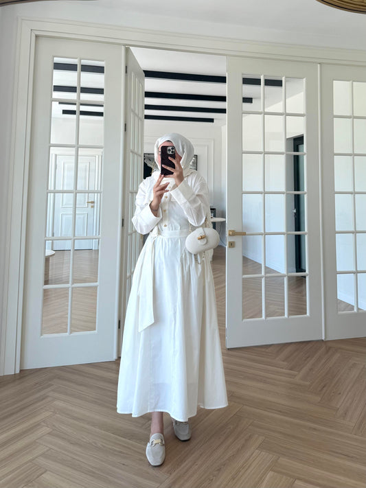 Poplin Fabric Dress in Ecru