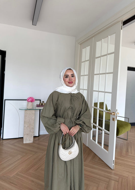 Nua Ribbed Chiffon Dress Khaki