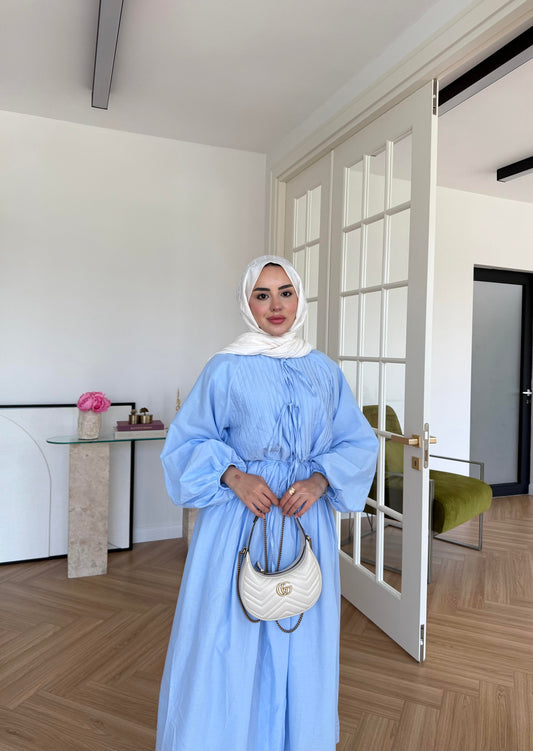 Nua Ribbed Chiffon Dress Blue