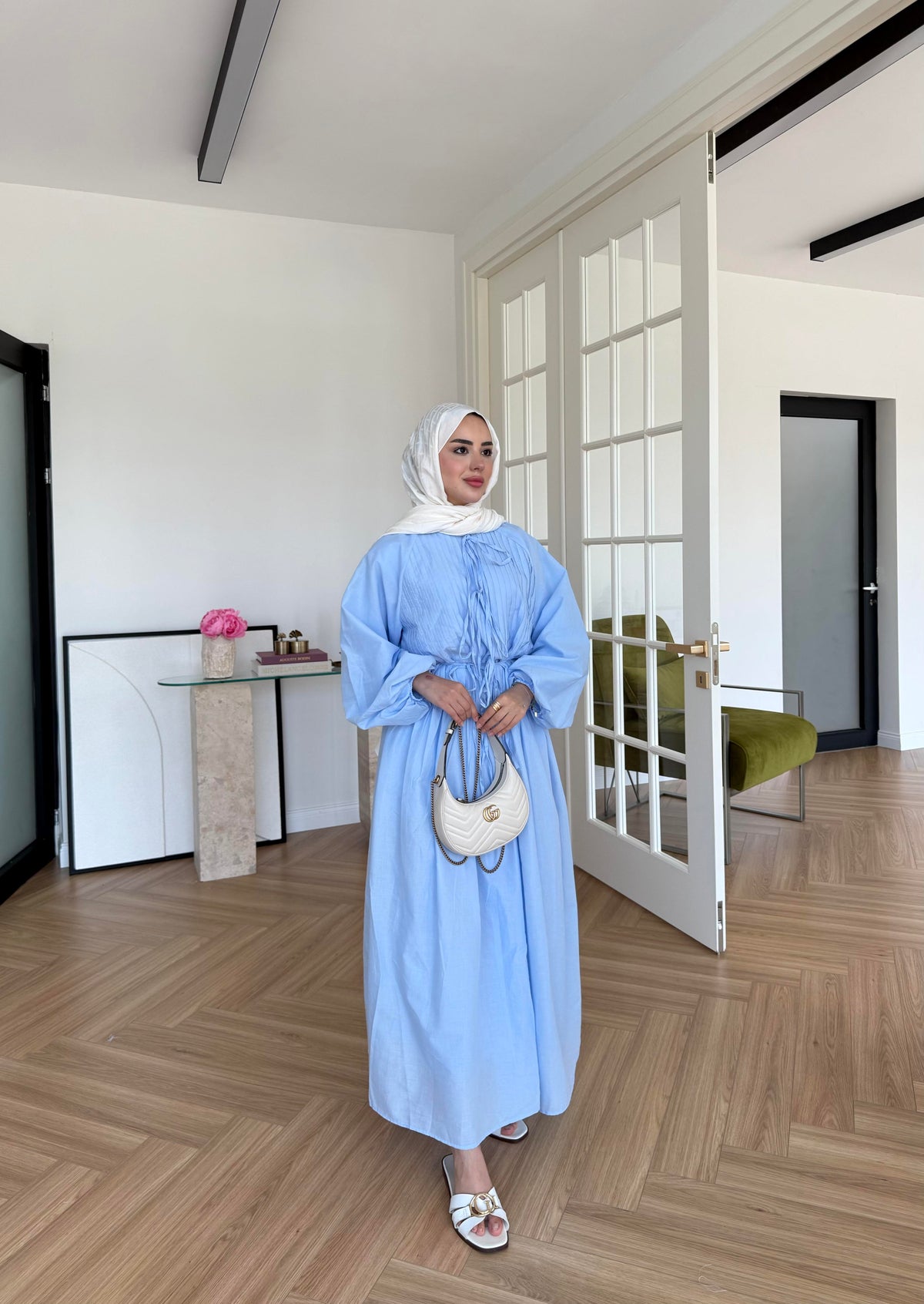 Nua Ribbed Chiffon Dress Blue