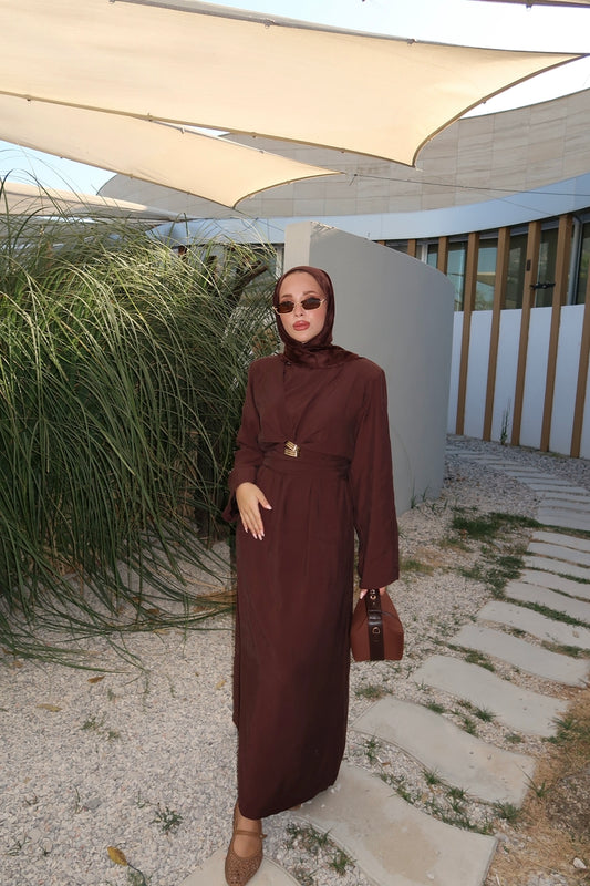 Brown Tencel Dress with Buckle Detail