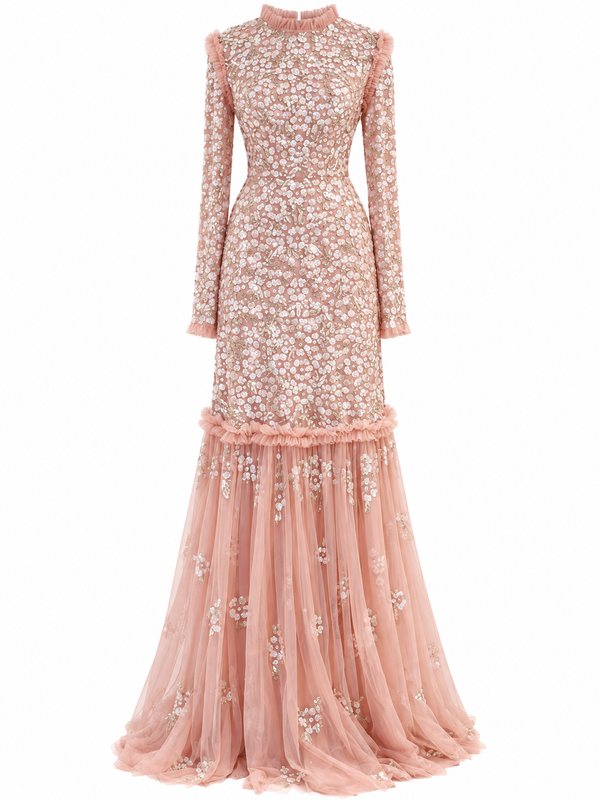 Couture Valentina Modest Evening Dress - Orange