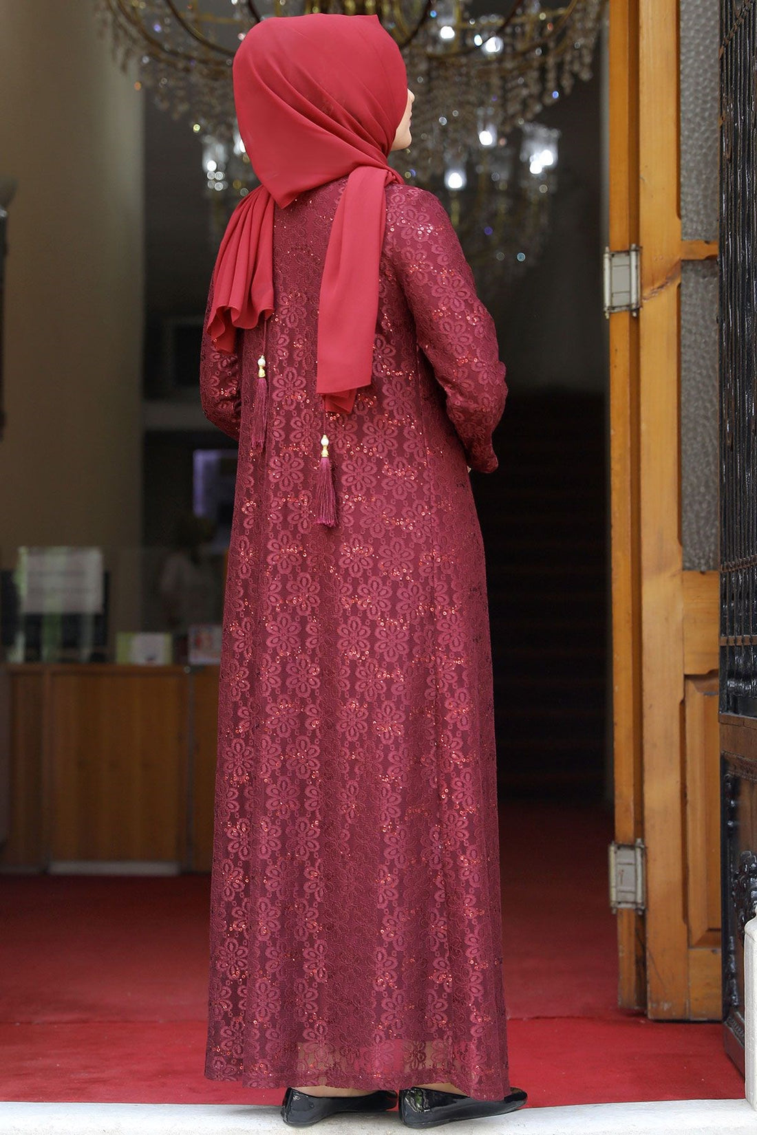 Papatya Modest Evening Dress - Burgundy