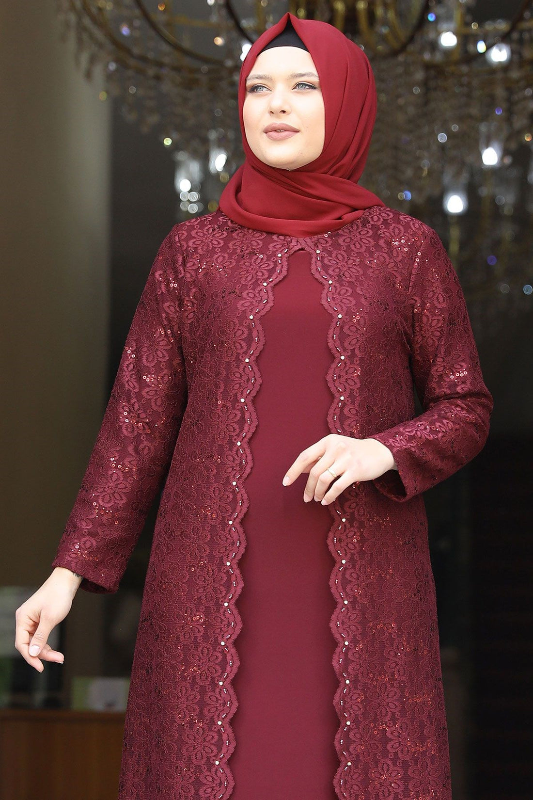 Papatya Modest Evening Dress - Burgundy