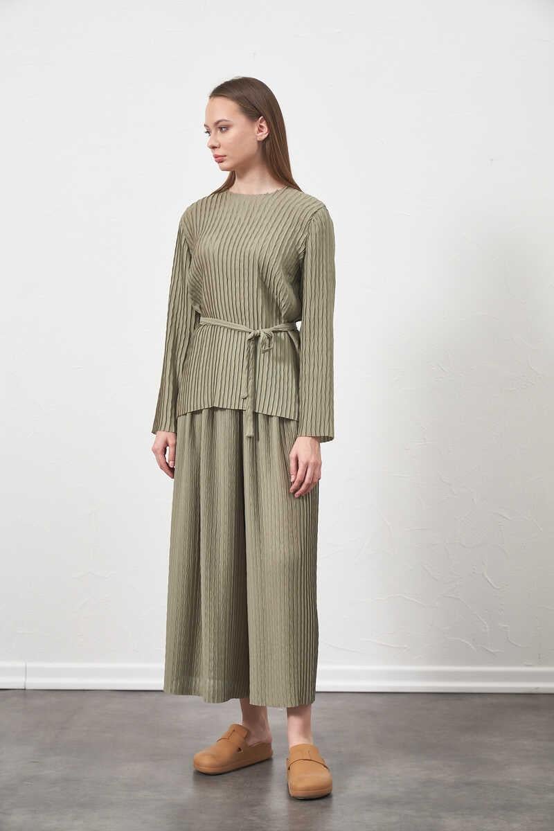 Pleated Blouse Sage with Belt