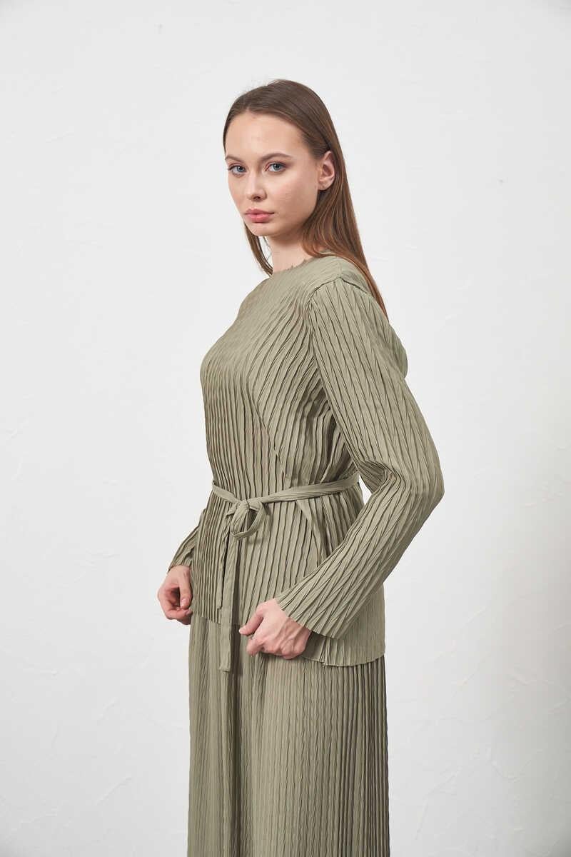 Pleated Blouse Sage with Belt