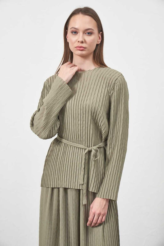 Pleated Blouse Sage with Belt