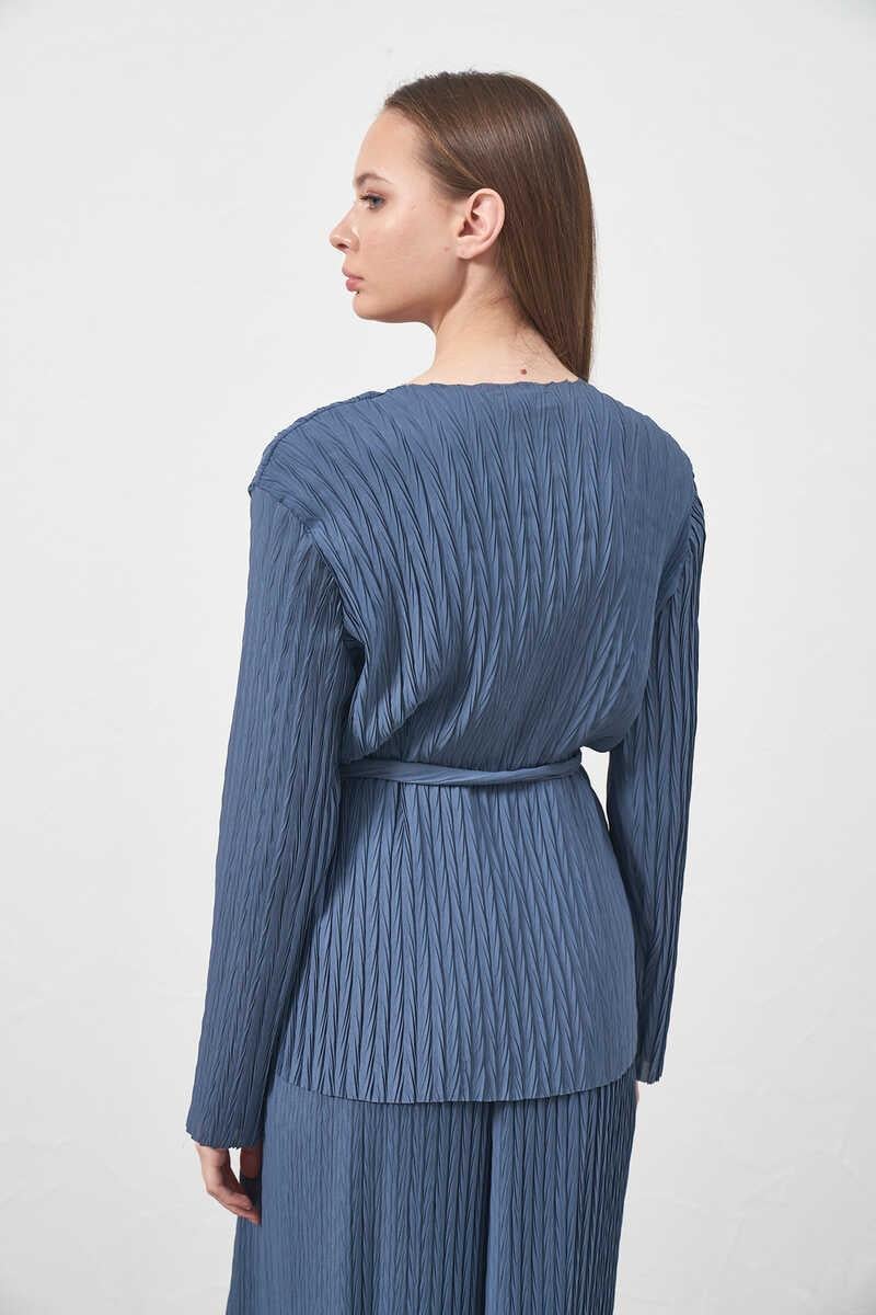 Pleated Blouse Indigo with Belt