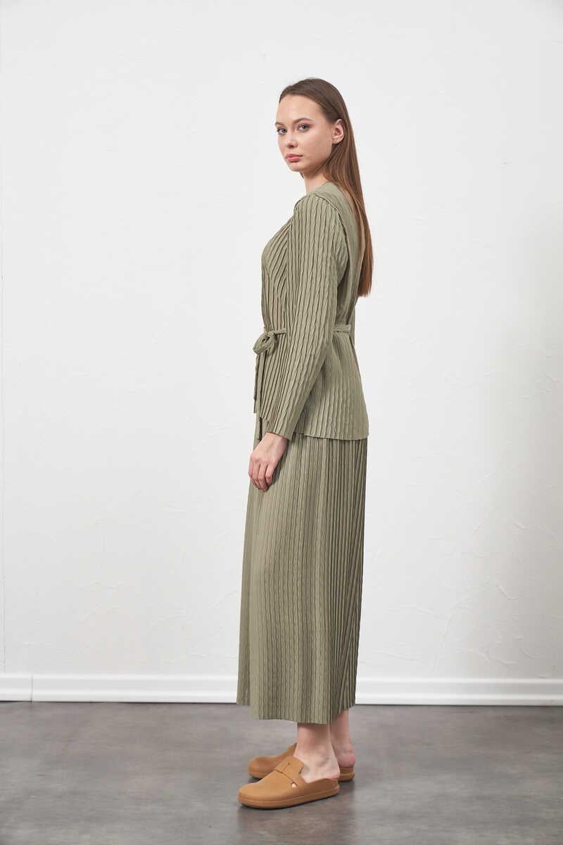 Loose Fit Pleated Sage Trousers