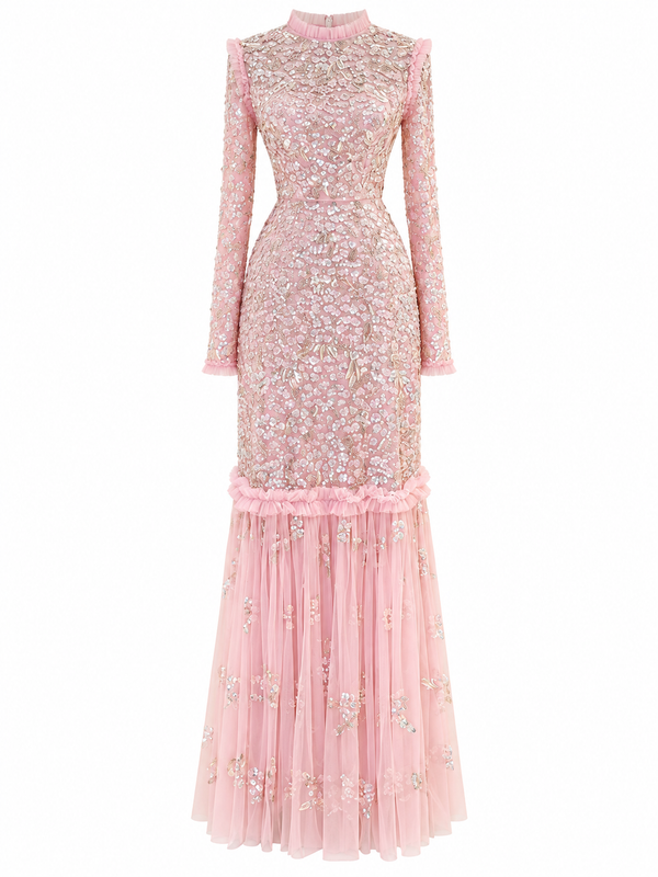 Couture Valentina Modest Evening Dress - Powder Pink