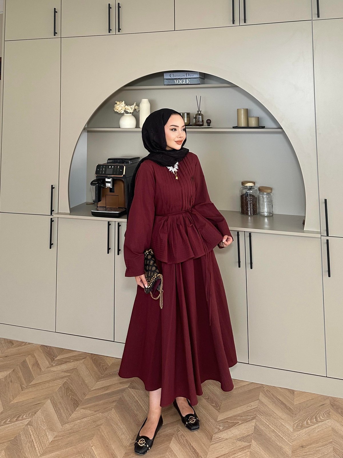 Rita Burgundy Skirt Set